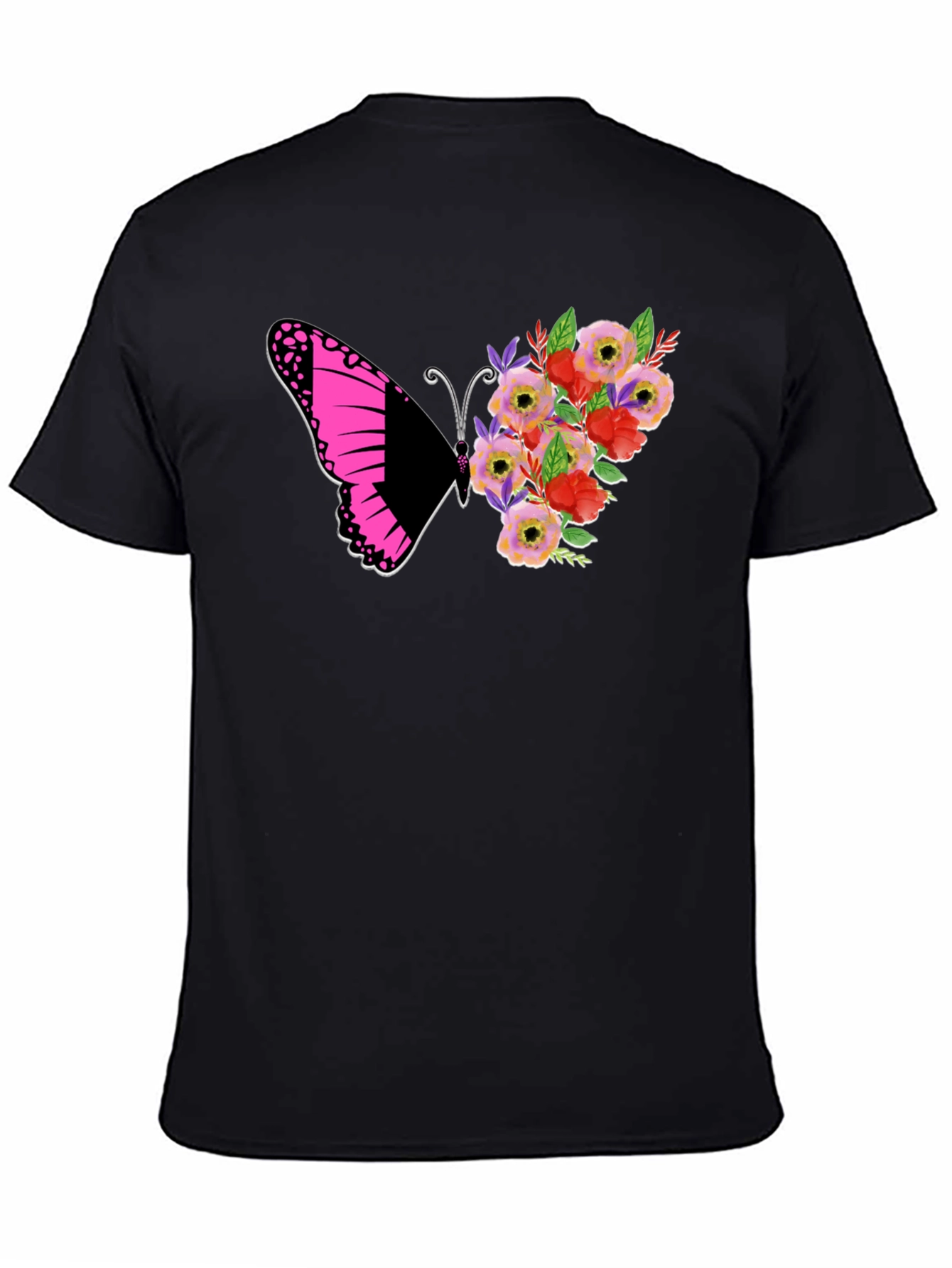 Butterfly Floral Graphic Tee - Black