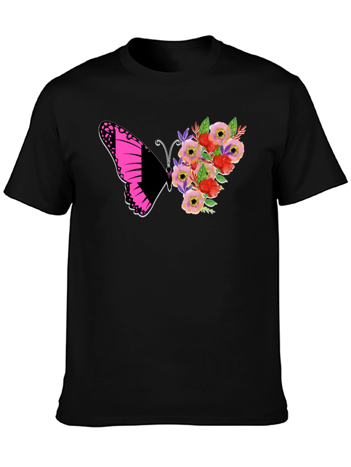 Butterfly Floral Graphic Tee - Black