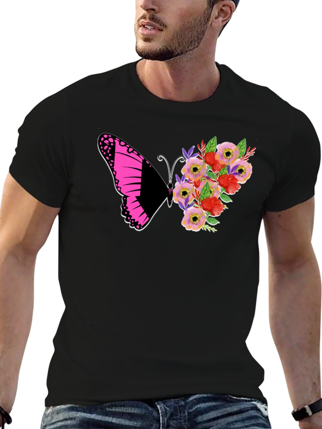 Butterfly Floral Graphic Tee - Black