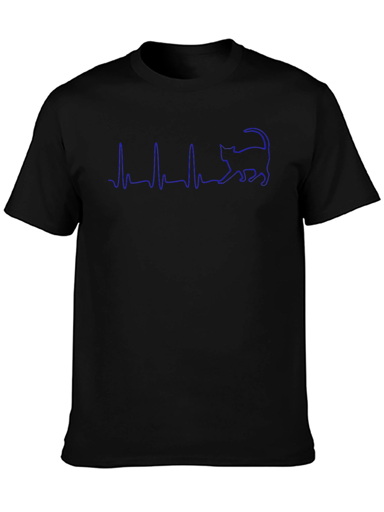 Cat Heartbeat Graphic T-Shirt - Black