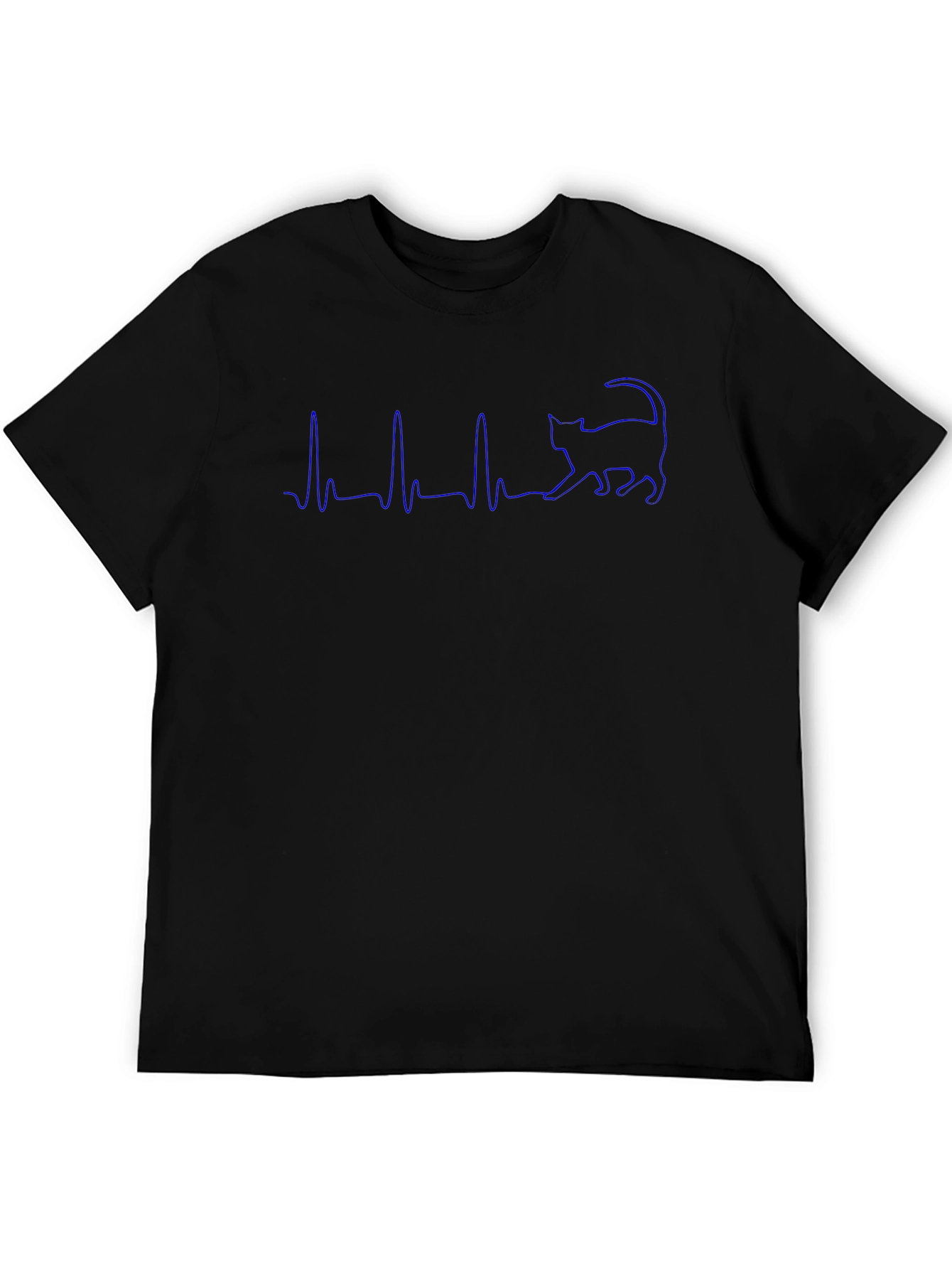 Cat Heartbeat Graphic T-Shirt - Black
