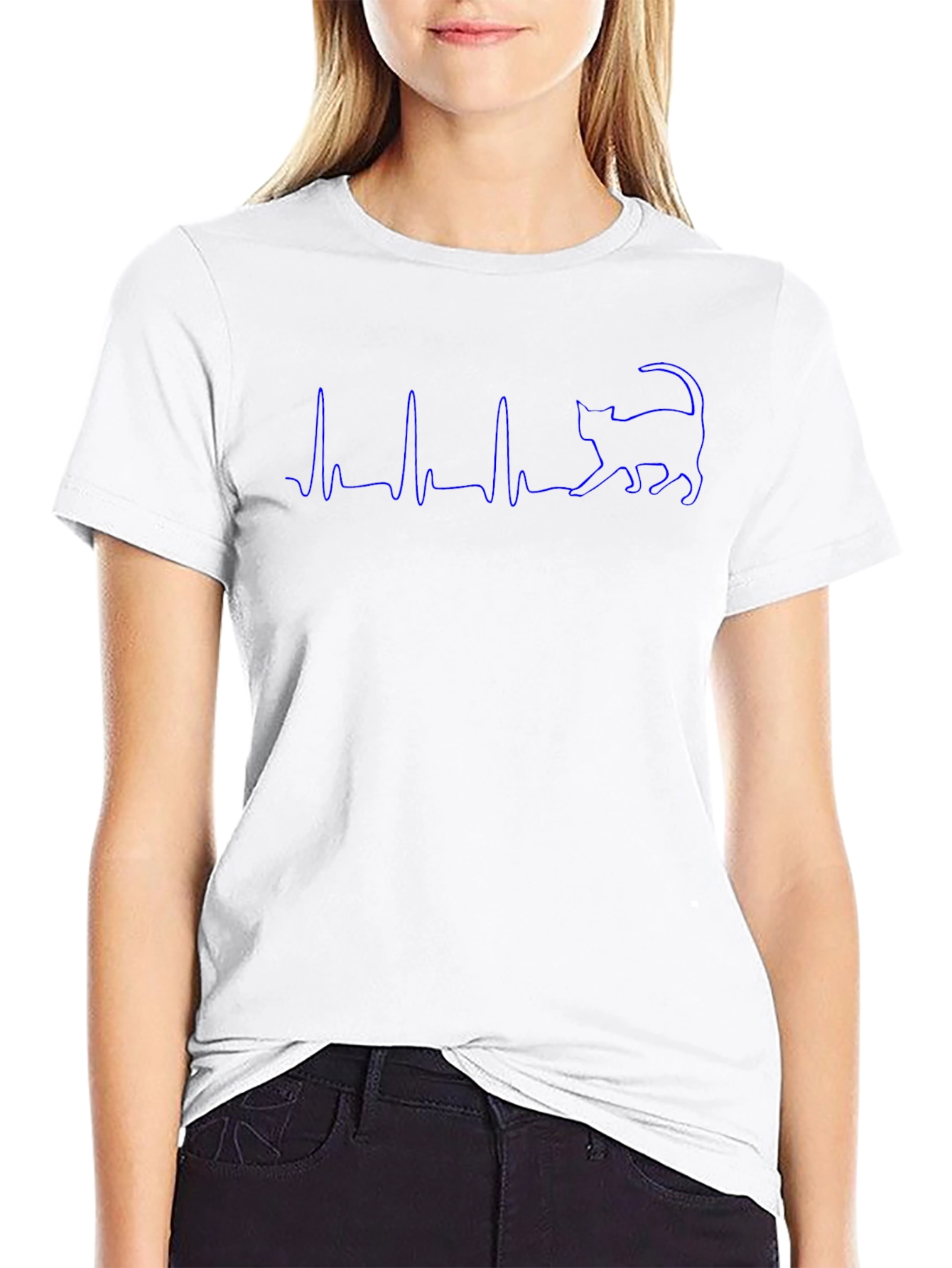 Cat Heartbeat Graphic T-Shirt - Black