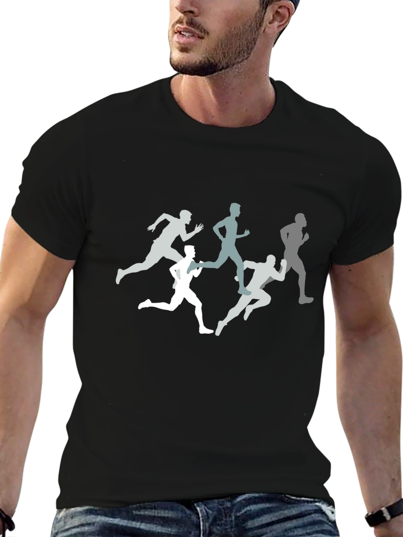 Mens Running Silhouette Graphic Black T-Shirt
