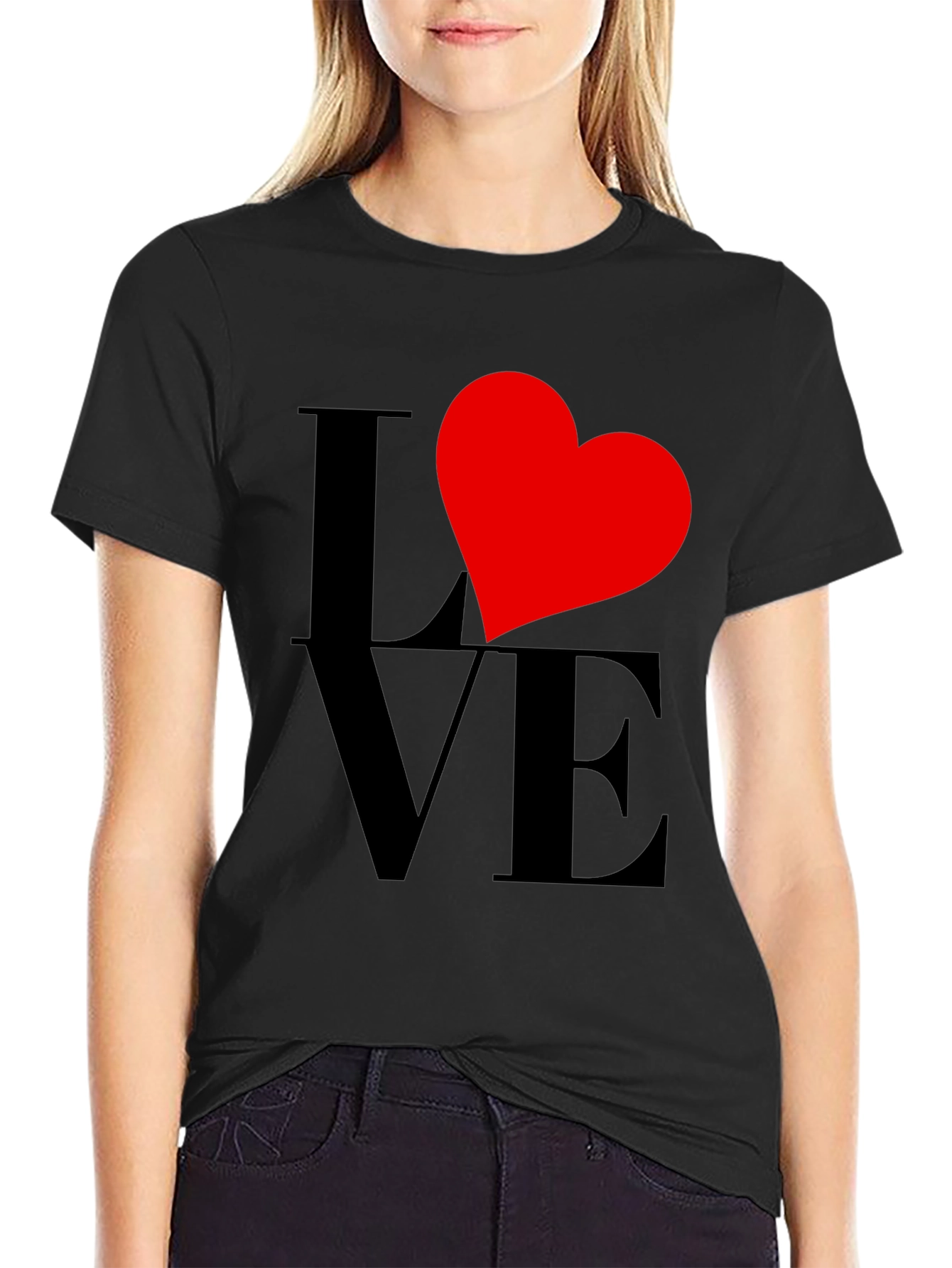 Love Heart Graphic Tee - Black Casual Shirt