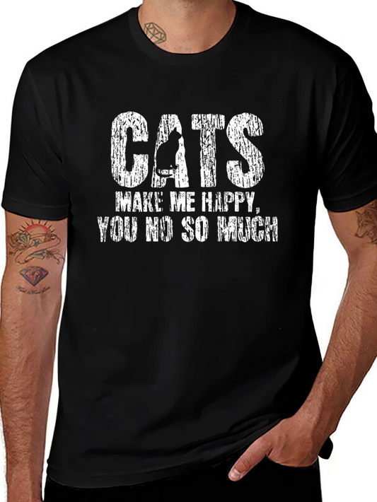 Cats Make Me Happy T-Shirt Funny Graphic Tee
