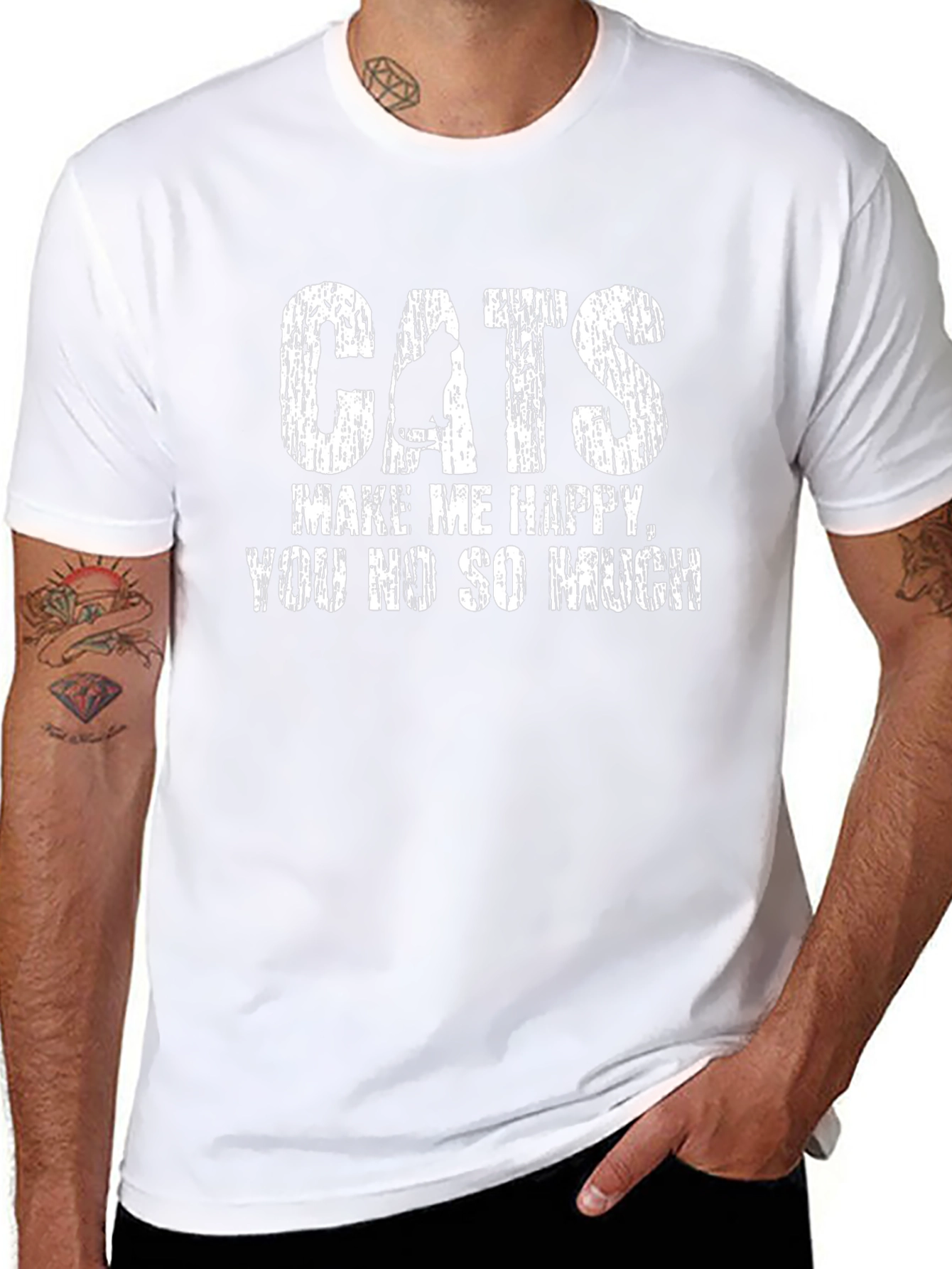 Cats Make Me Happy T-Shirt Funny Graphic Tee