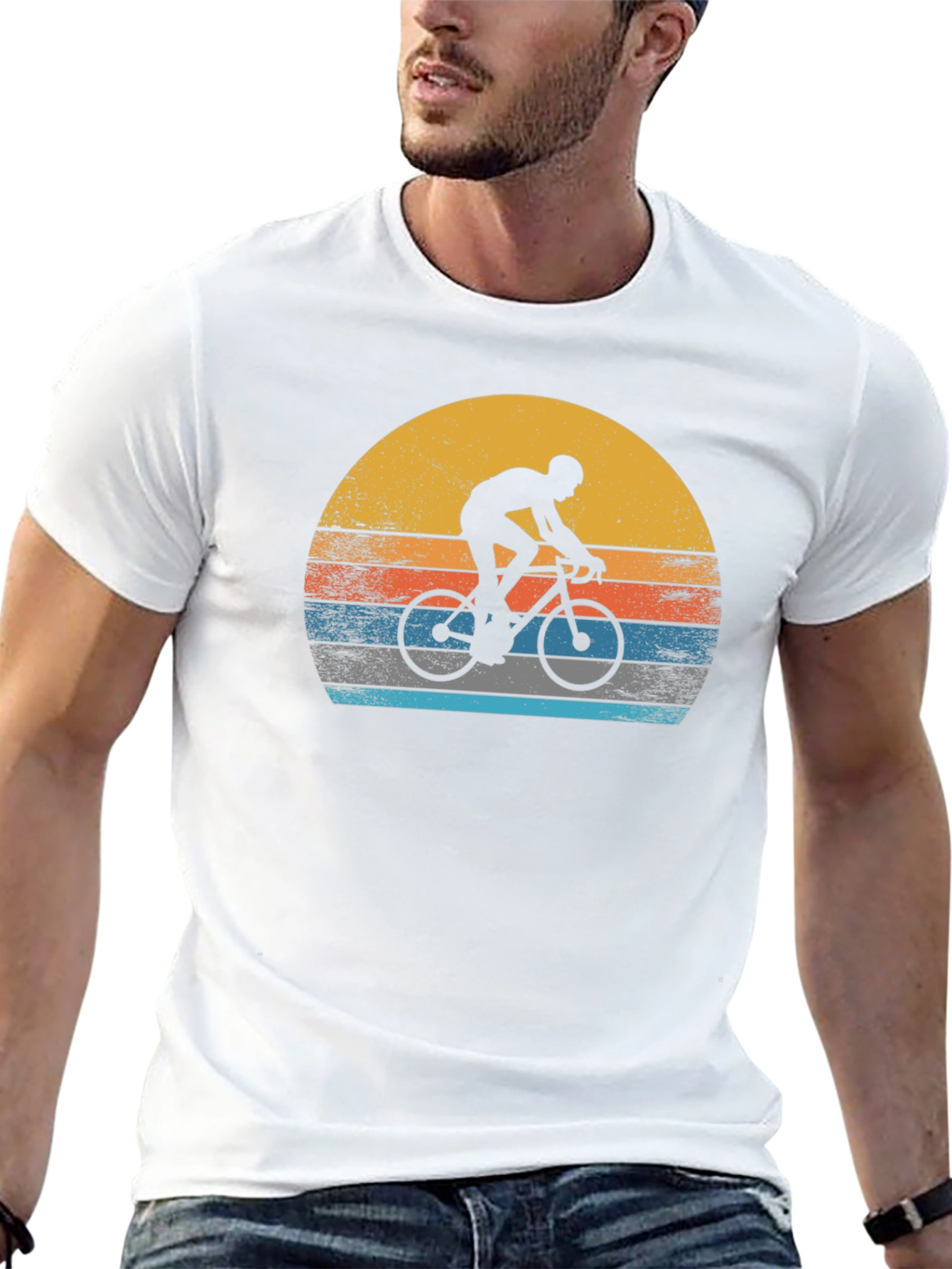 Retro Cyclist Sunset Graphic T-Shirt