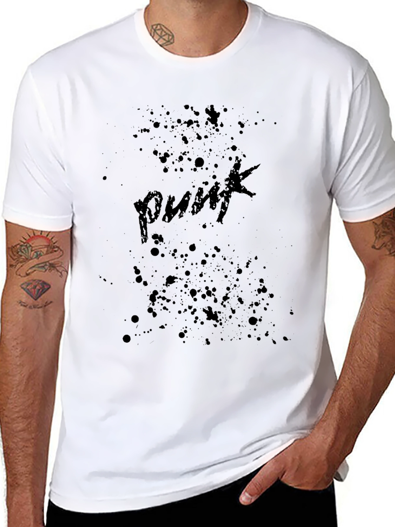 Punk Splatter Print Black T-Shirt