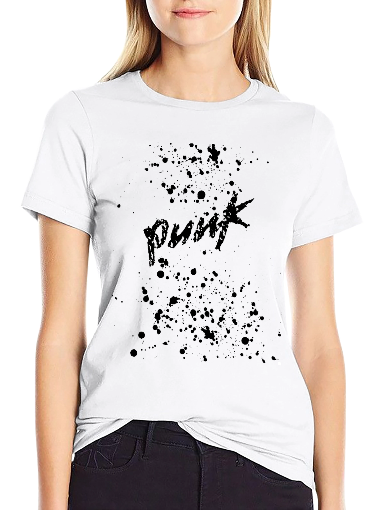 Punk Splatter Print Black T-Shirt