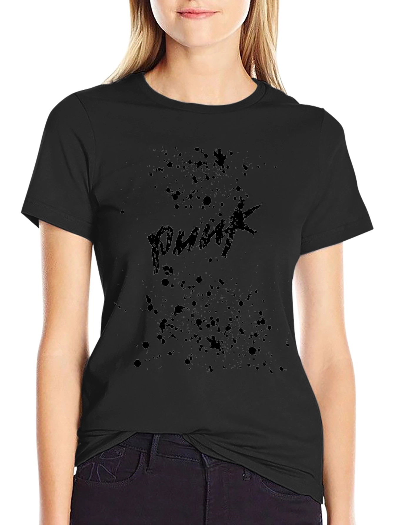 Punk Splatter Print Black T-Shirt