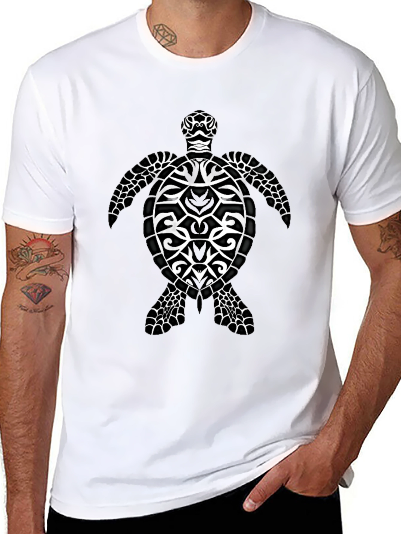 Tribal Sea Turtle Graphic Black T-Shirt