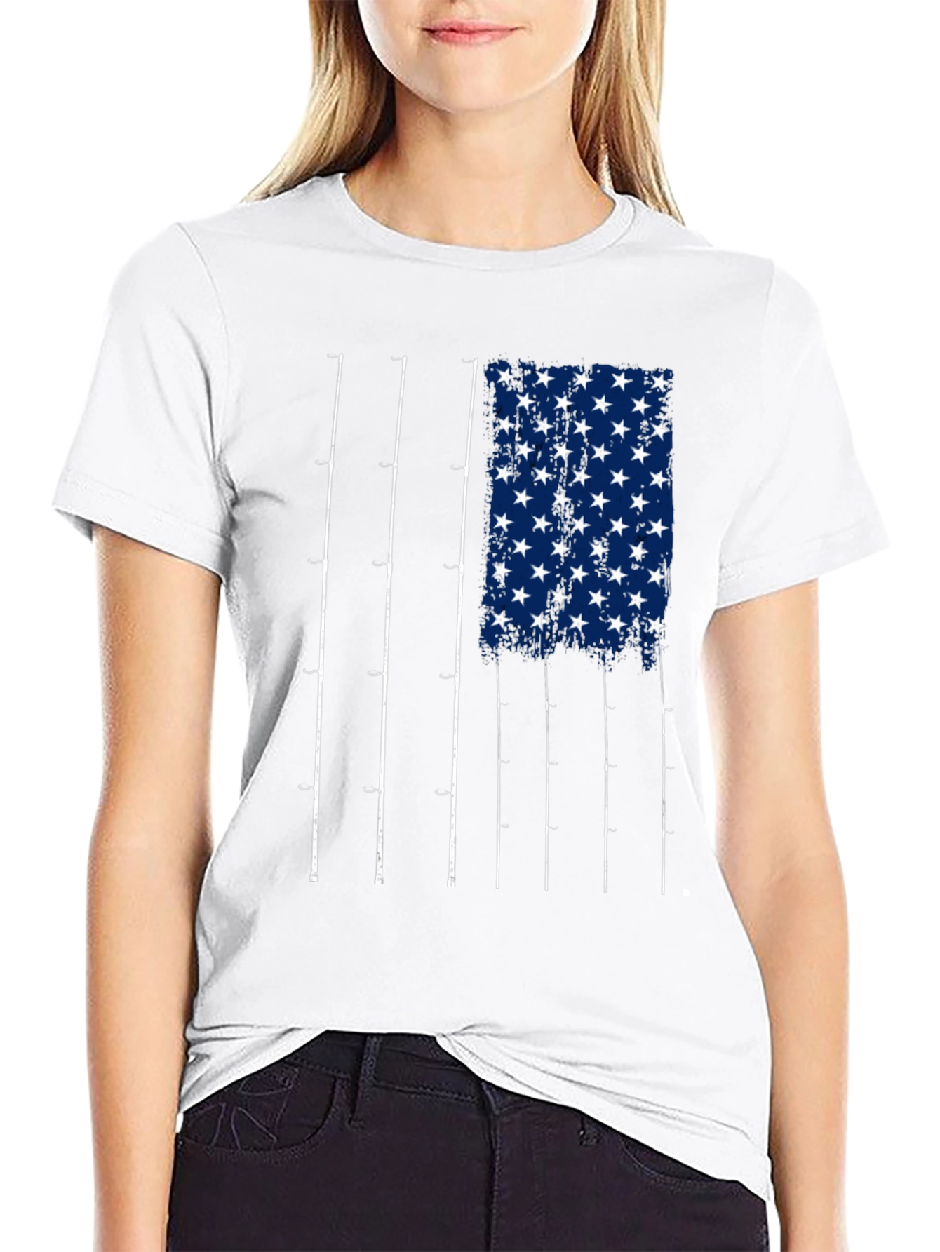 Fishing Rod American Flag Graphic T-Shirt