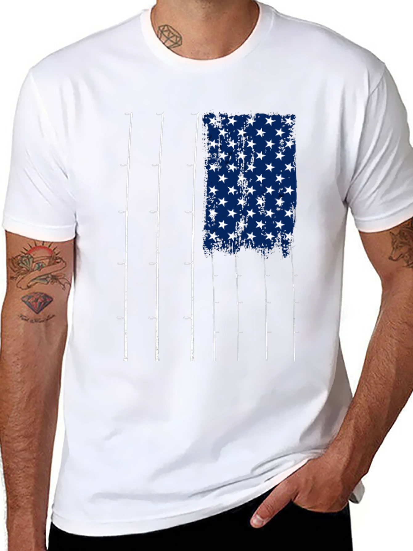Fishing Rod American Flag Graphic T-Shirt