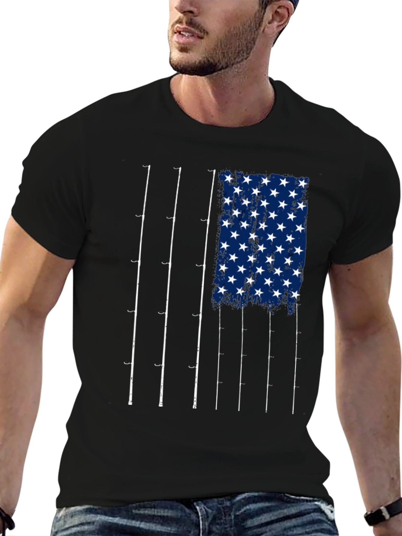 Fishing Rod American Flag Graphic T-Shirt