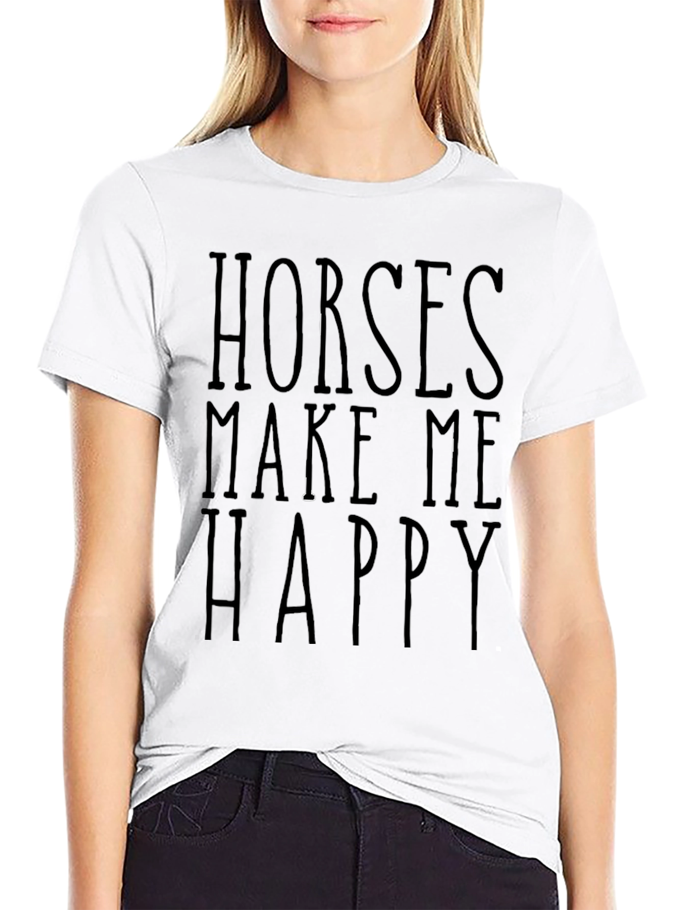 Horses Make Me Happy Black Graphic T-Shirt
