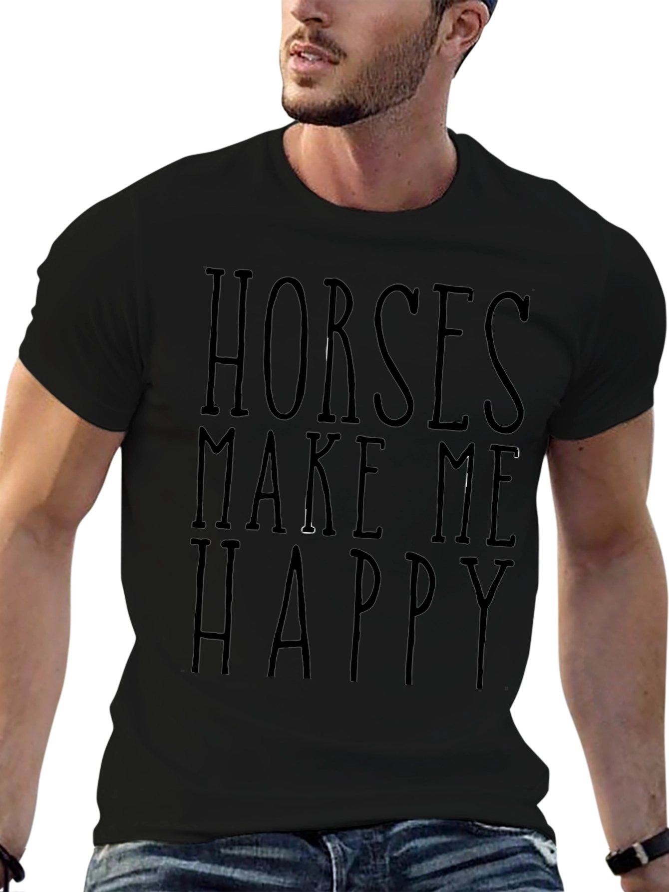 Horses Make Me Happy Black Graphic T-Shirt