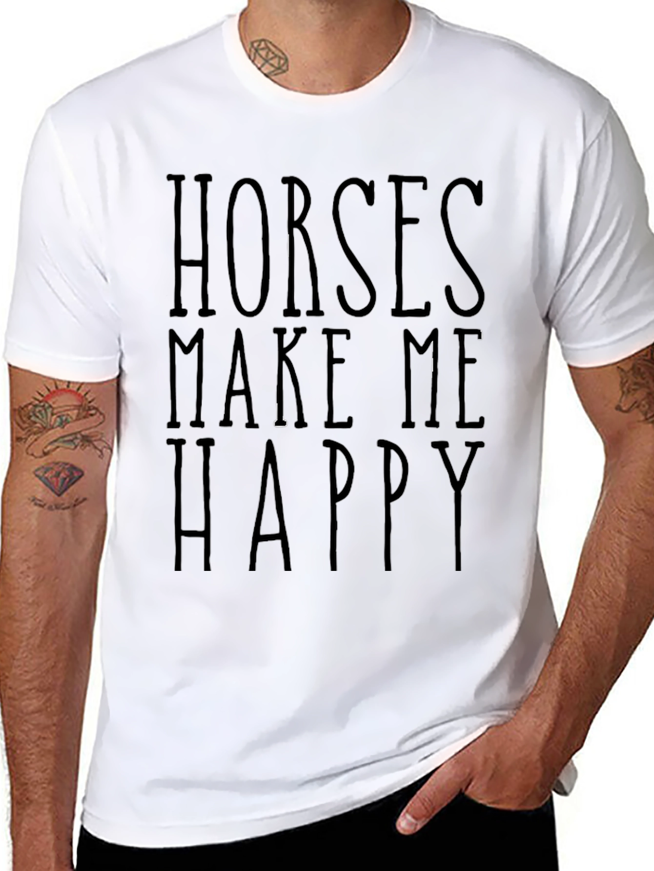 Horses Make Me Happy Black Graphic T-Shirt