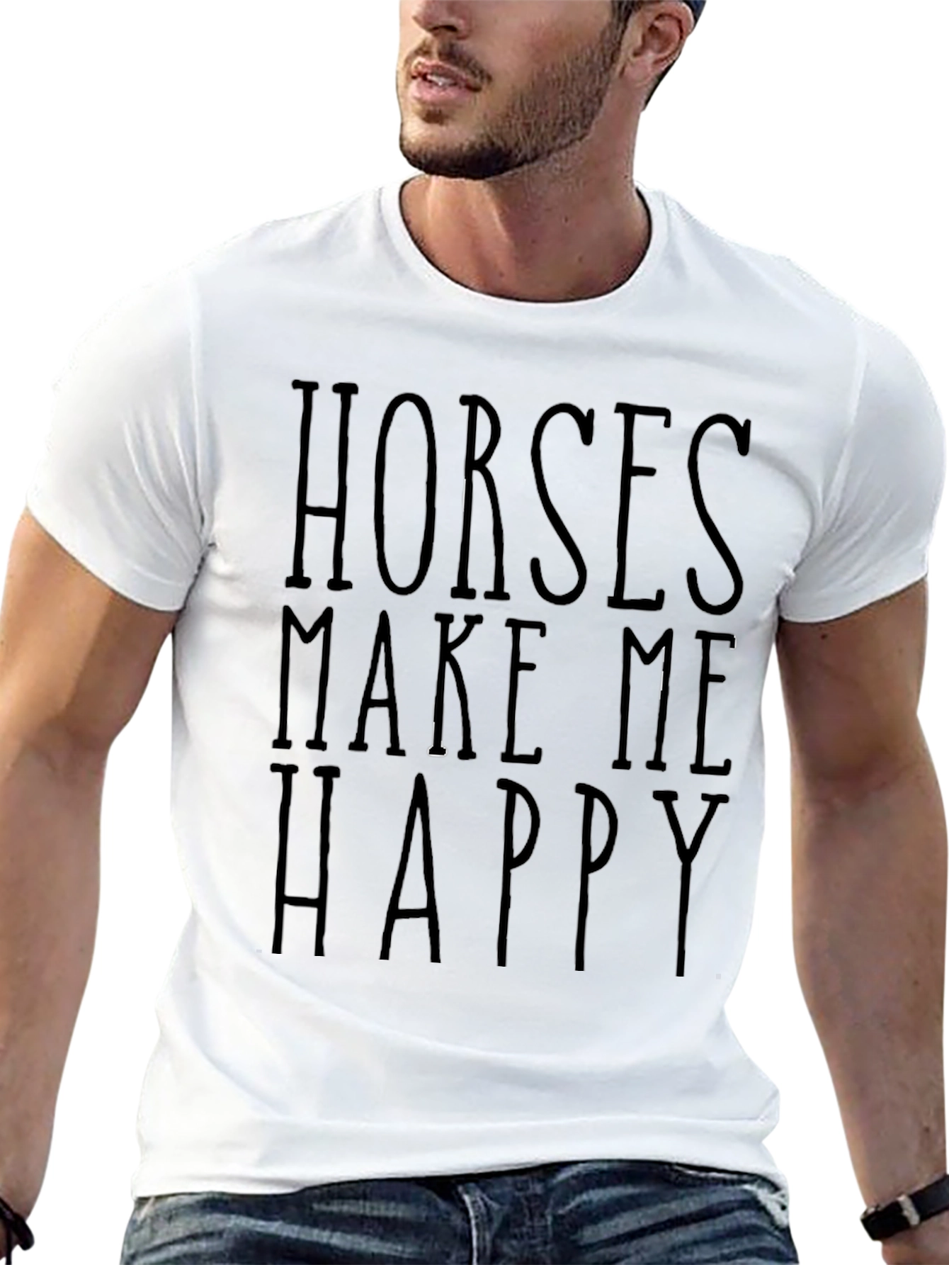 Horses Make Me Happy Black Graphic T-Shirt
