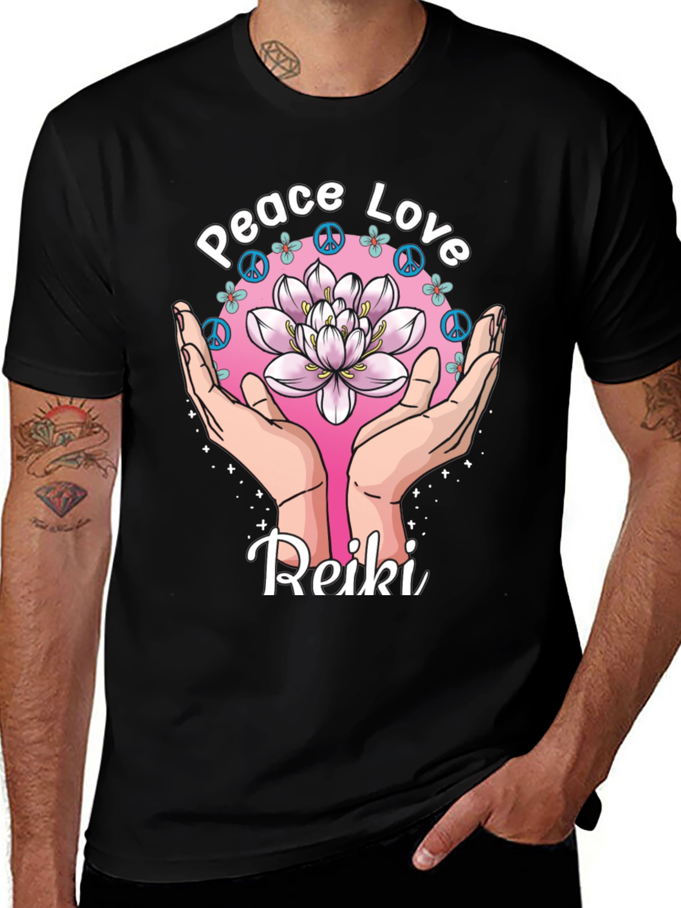 Peace Love Reiki Lotus Flower Graphic Tee