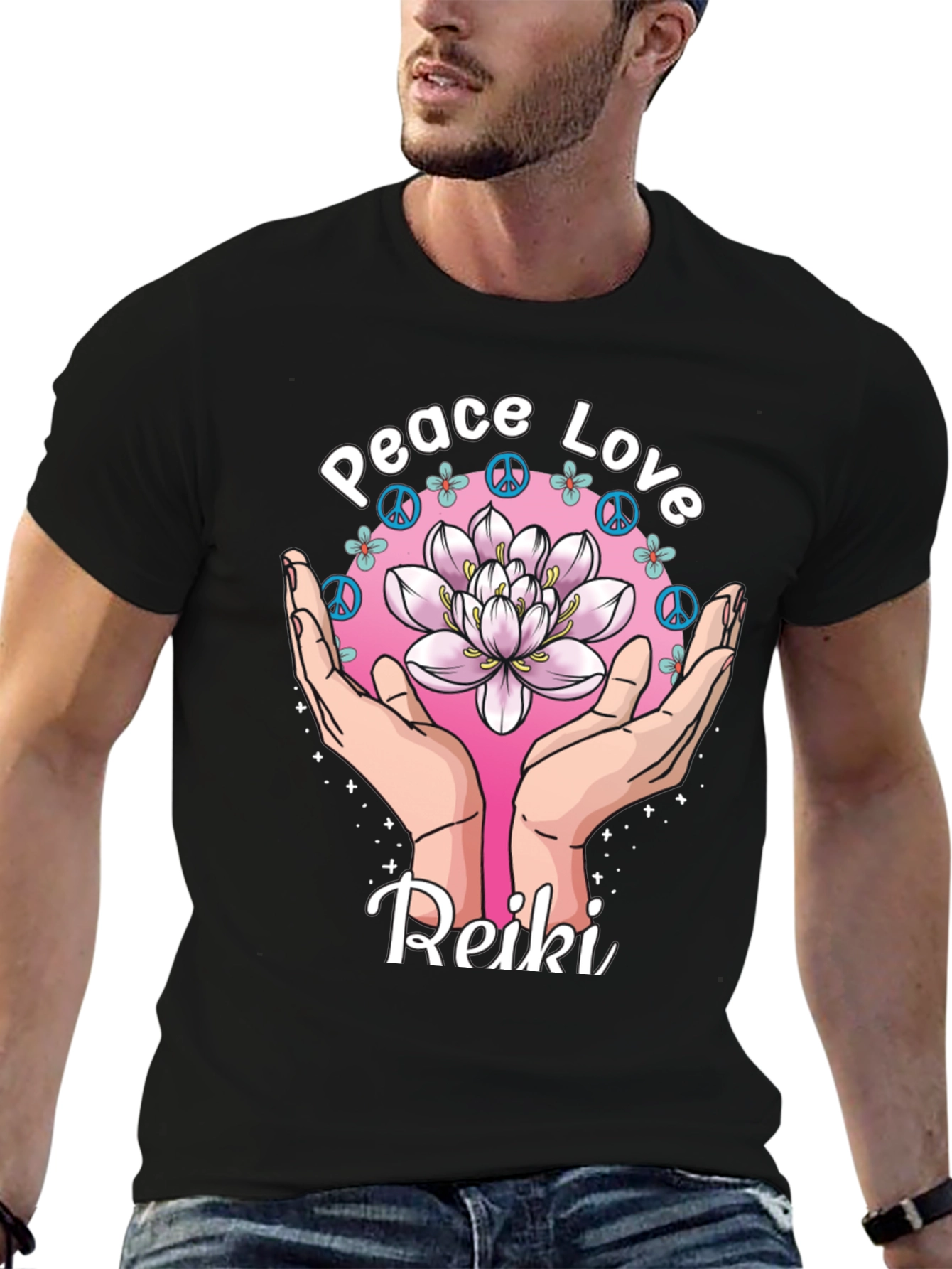 Peace Love Reiki Lotus Flower Graphic Tee