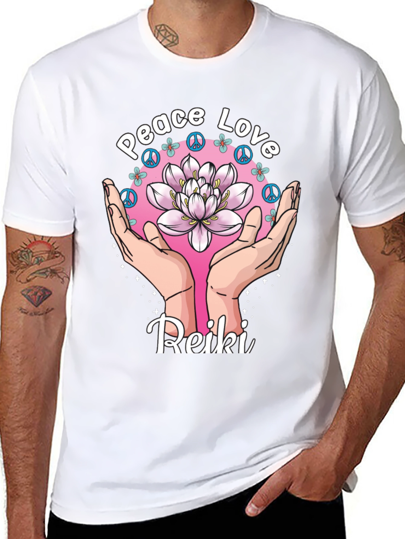 Peace Love Reiki Lotus Flower Graphic Tee