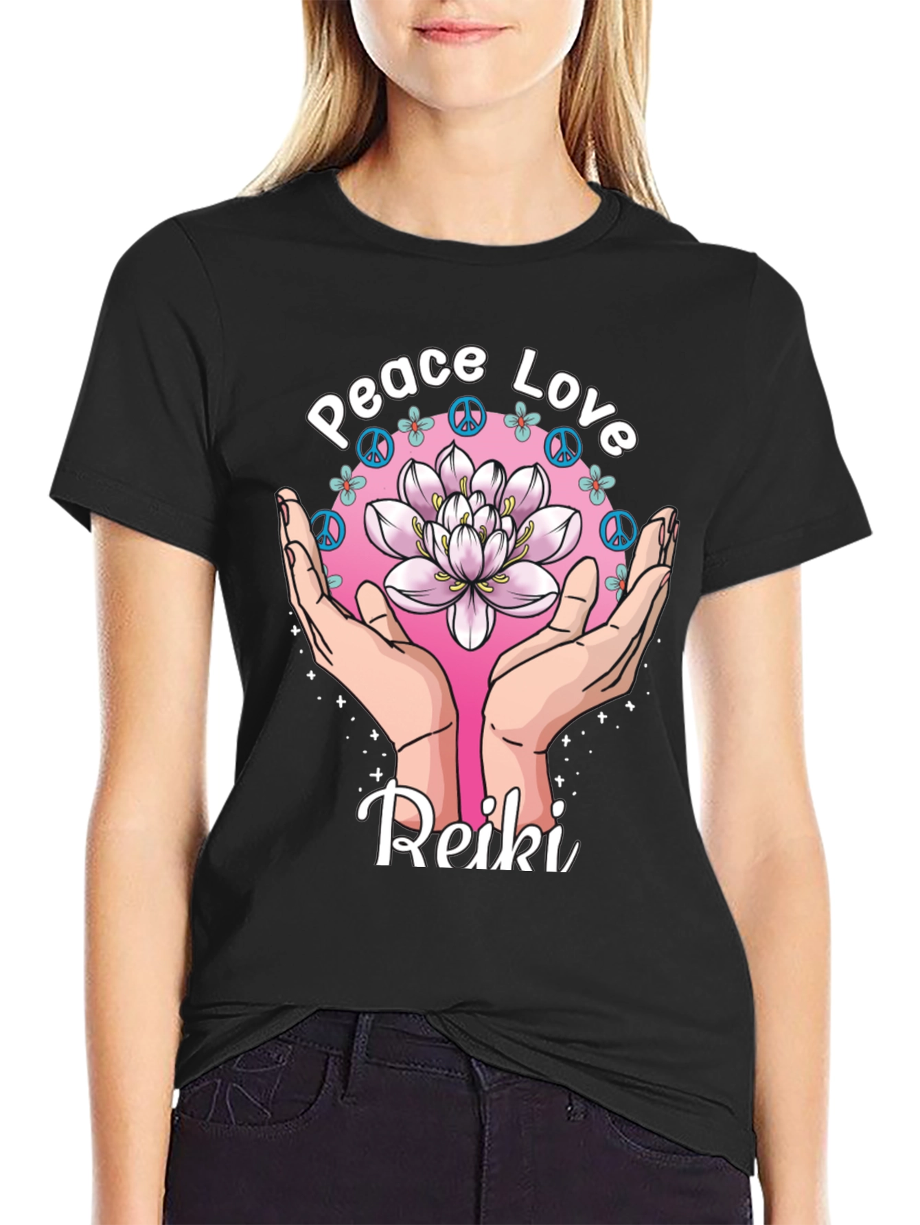 Peace Love Reiki Lotus Flower Graphic Tee