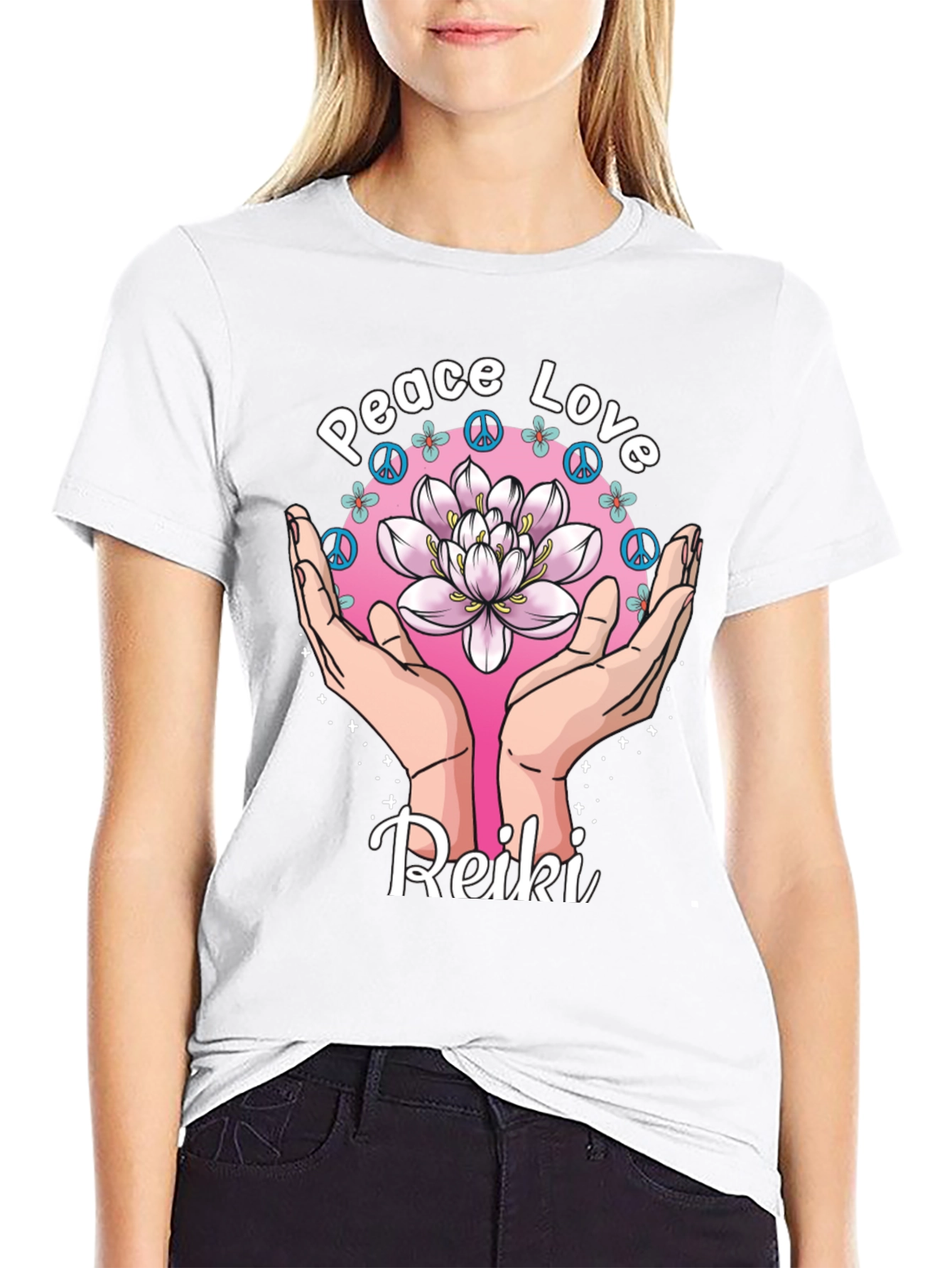 Peace Love Reiki Lotus Flower Graphic Tee