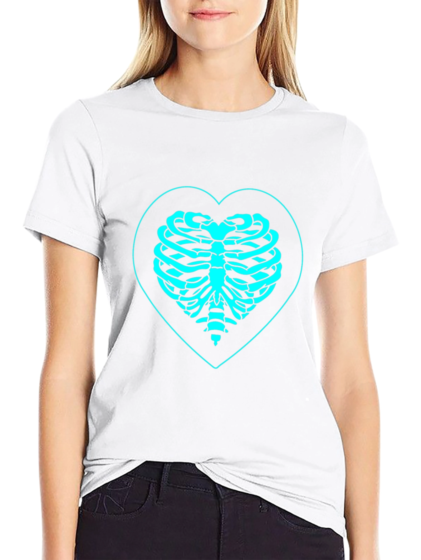 Heart Ribcage Graphic Tee - Black Cotton T-Shirt