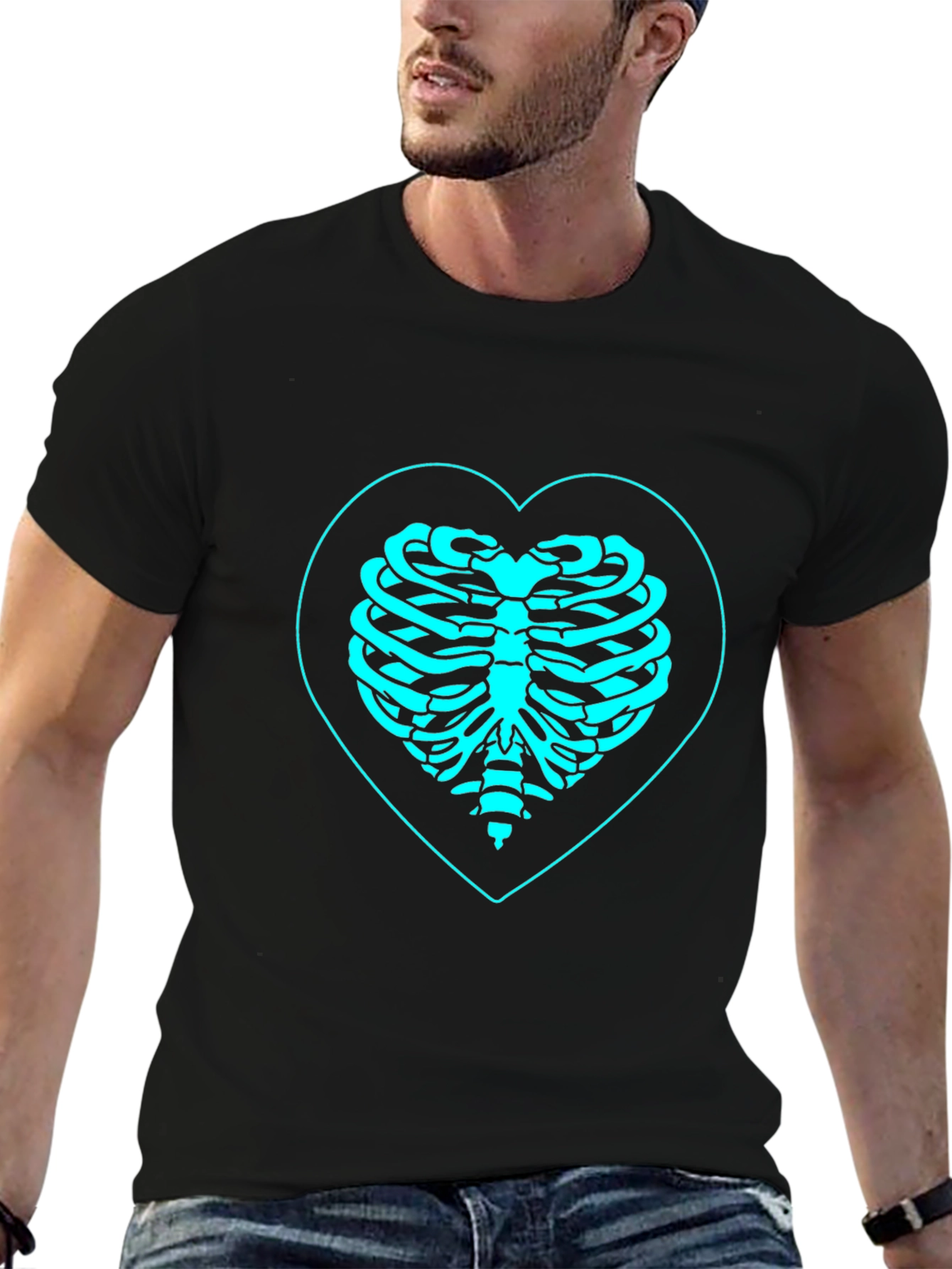 Heart Ribcage Graphic Tee - Black Cotton T-Shirt