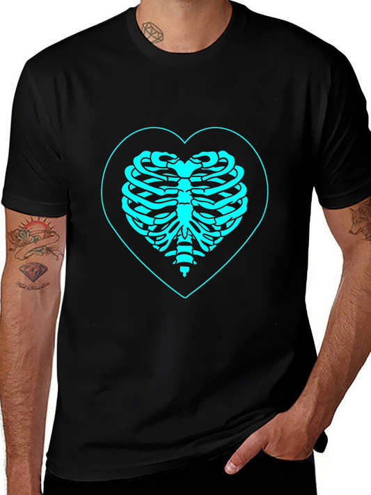 Heart Ribcage Graphic Tee - Black Cotton T-Shirt