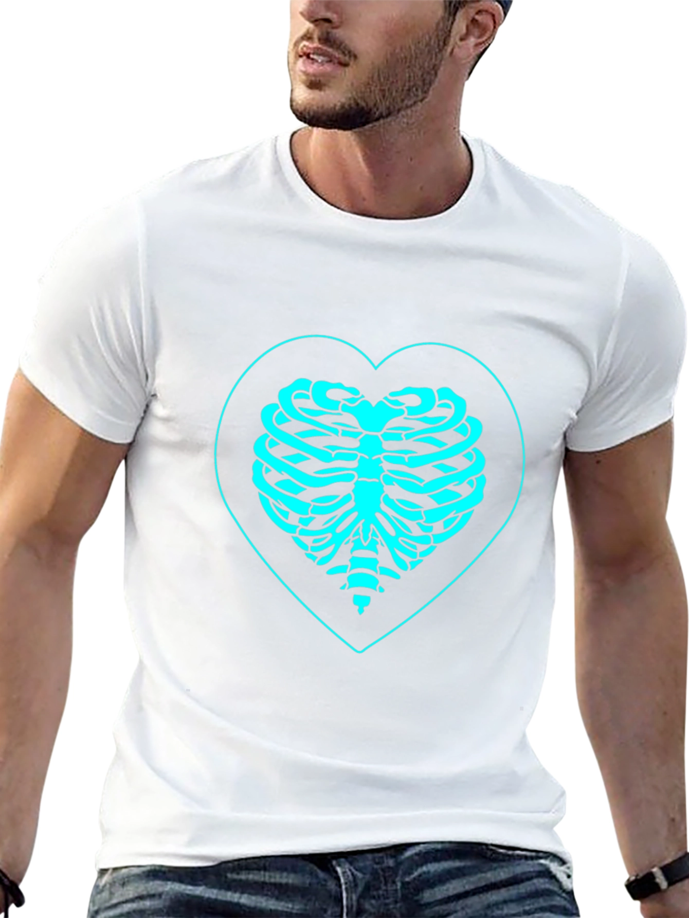 Heart Ribcage Graphic Tee - Black Cotton T-Shirt
