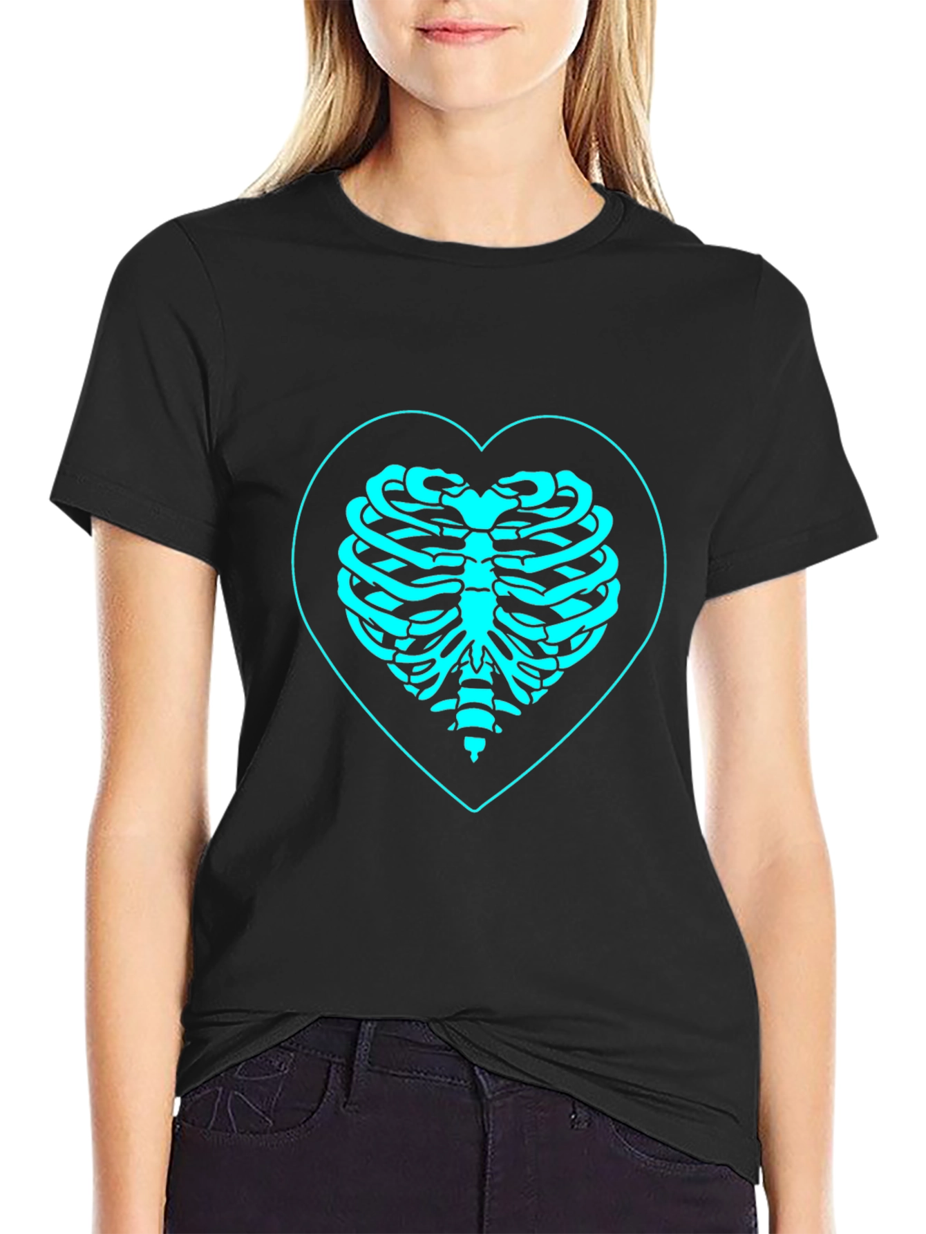Heart Ribcage Graphic Tee - Black Cotton T-Shirt