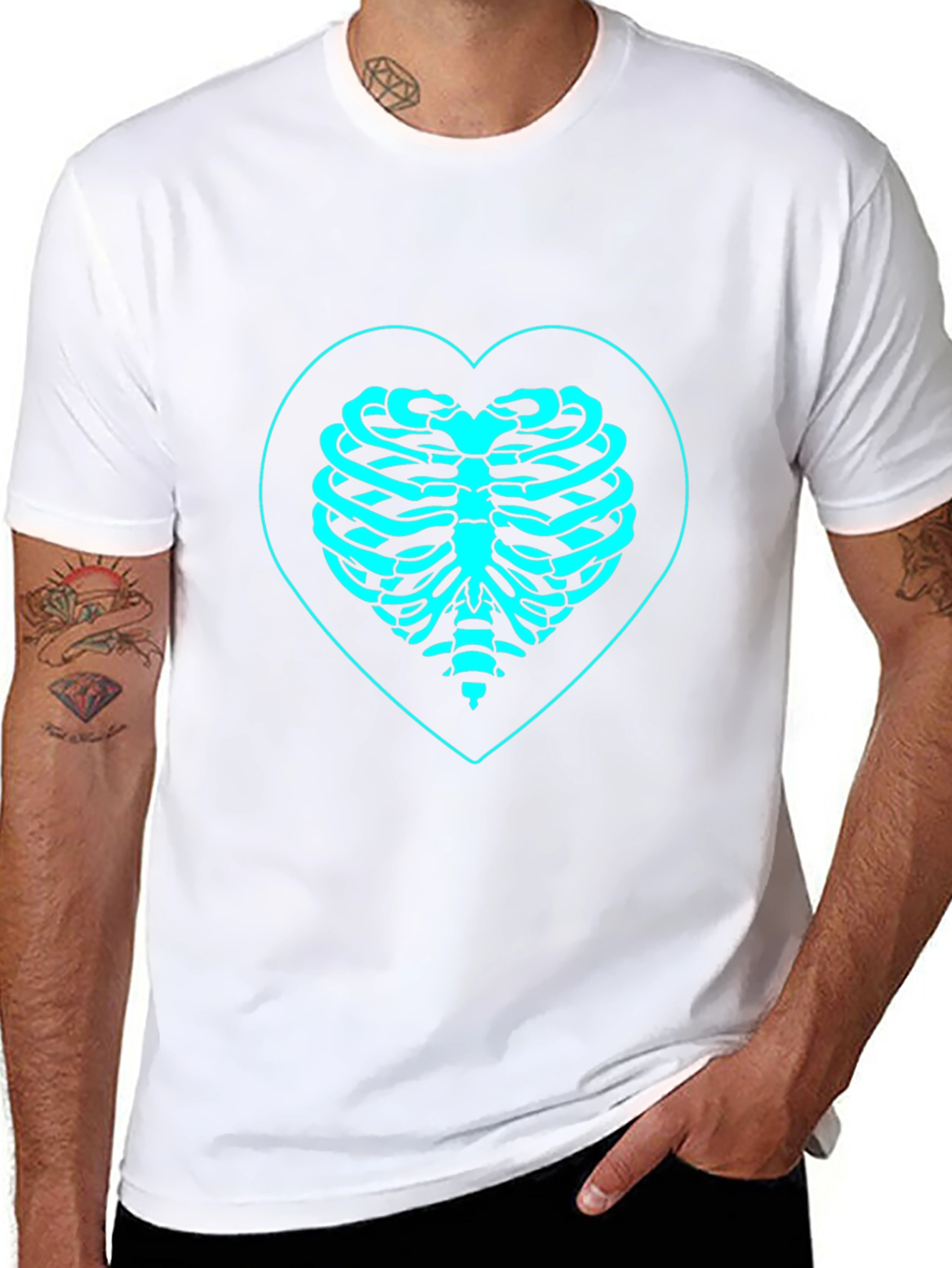 Heart Ribcage Graphic Tee - Black Cotton T-Shirt
