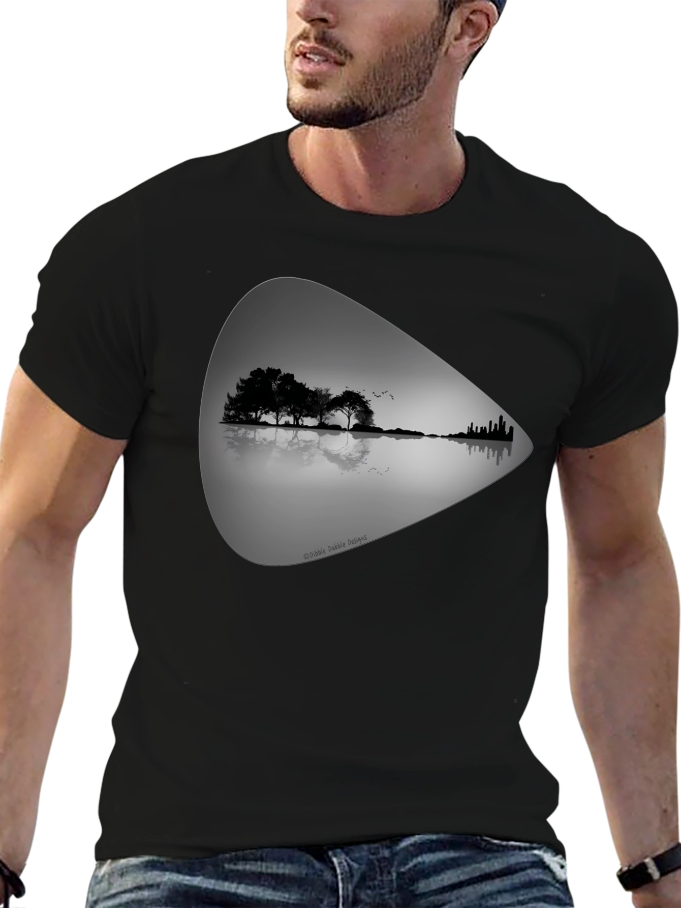 Guitar Landscape Graphic Tee - Black Cotton T-Shirt