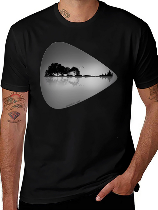 Guitar Landscape Graphic Tee - Black Cotton T-Shirt