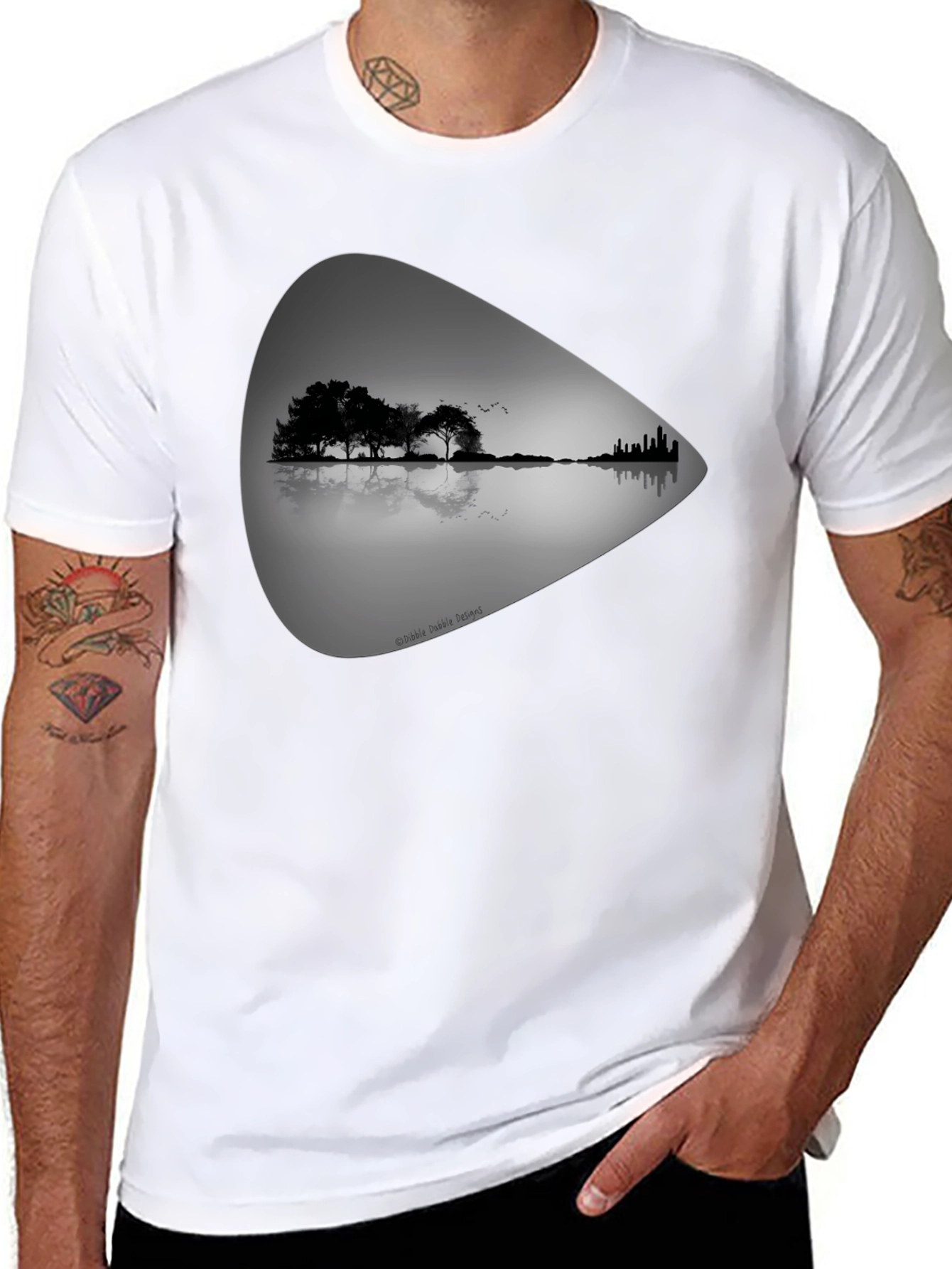 Guitar Landscape Graphic Tee - Black Cotton T-Shirt