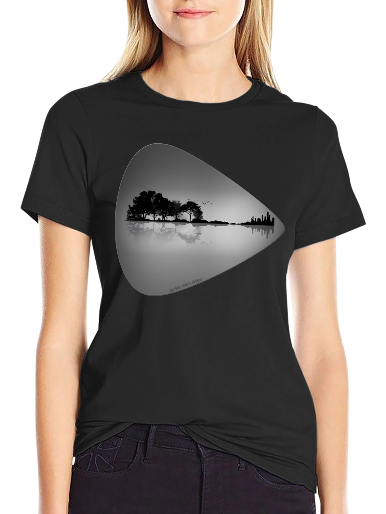 Guitar Landscape Graphic Tee - Black Cotton T-Shirt
