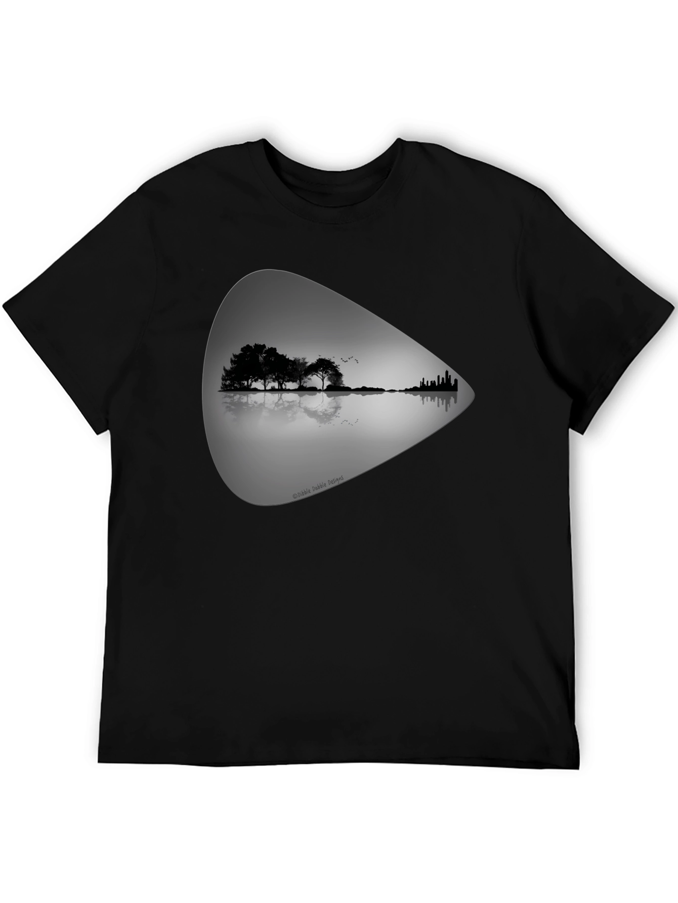 Guitar Landscape Graphic Tee - Black Cotton T-Shirt