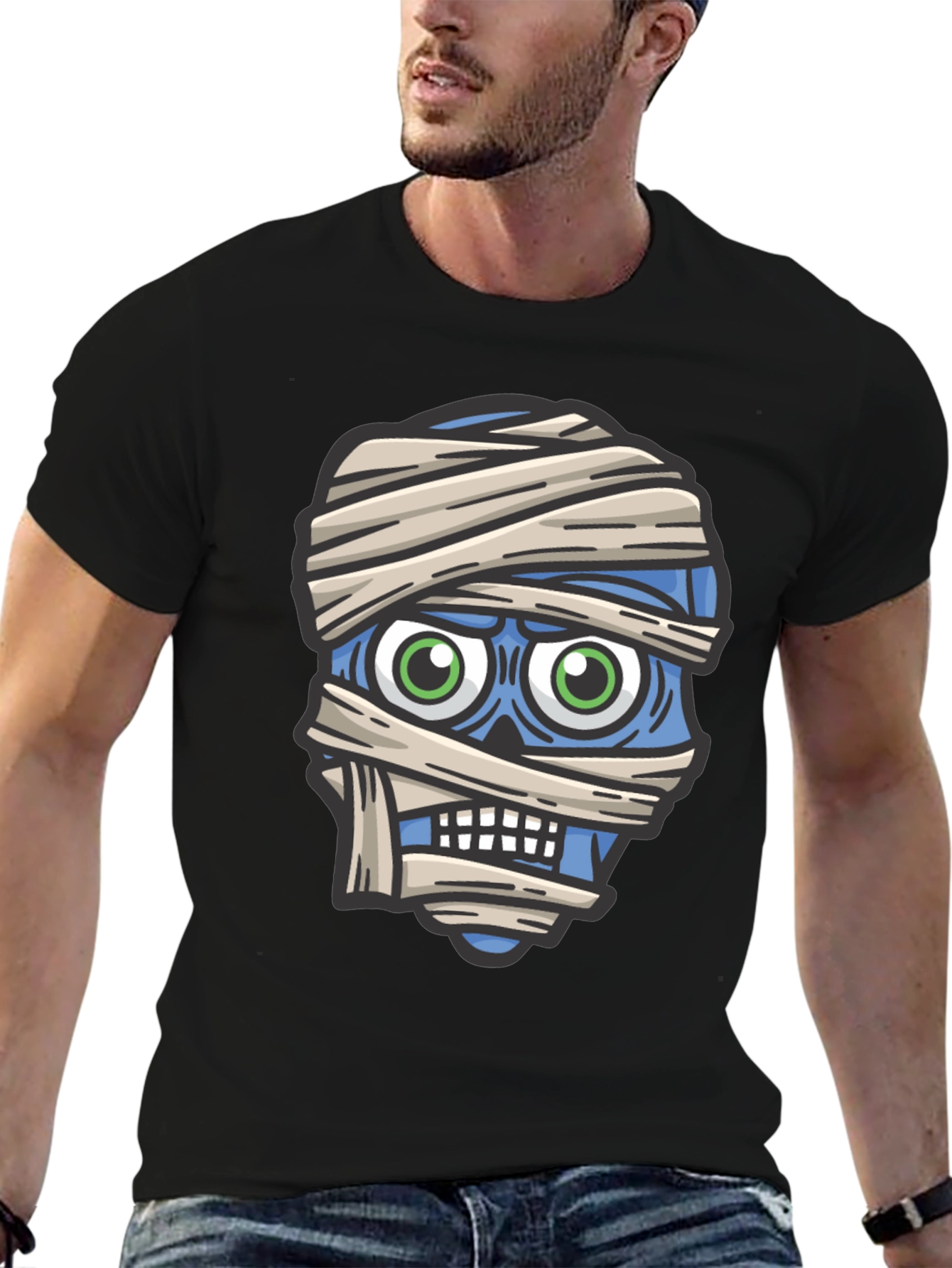 Mummy Head Graphic T-Shirt - Halloween Style