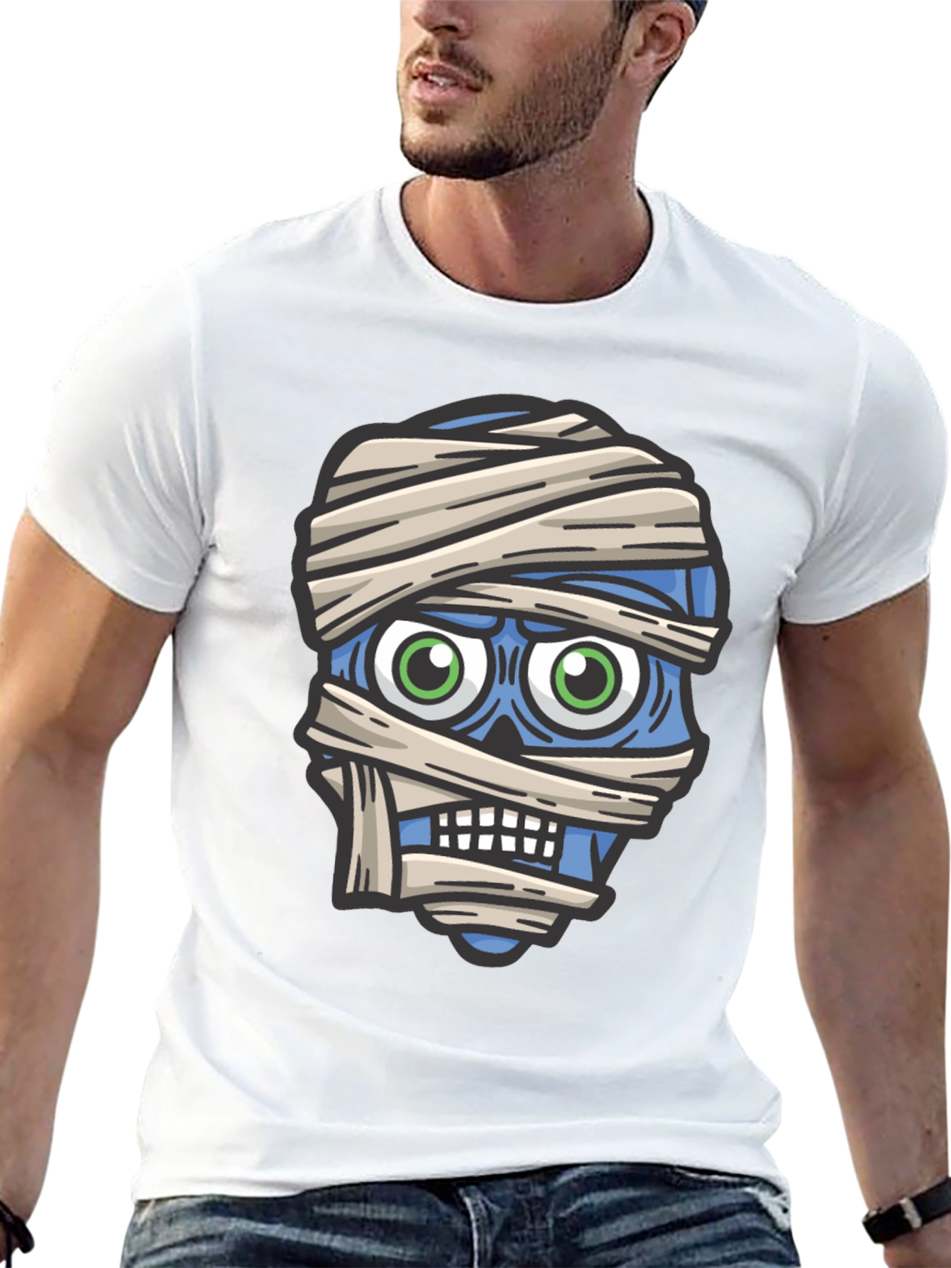 Mummy Head Graphic T-Shirt - Halloween Style