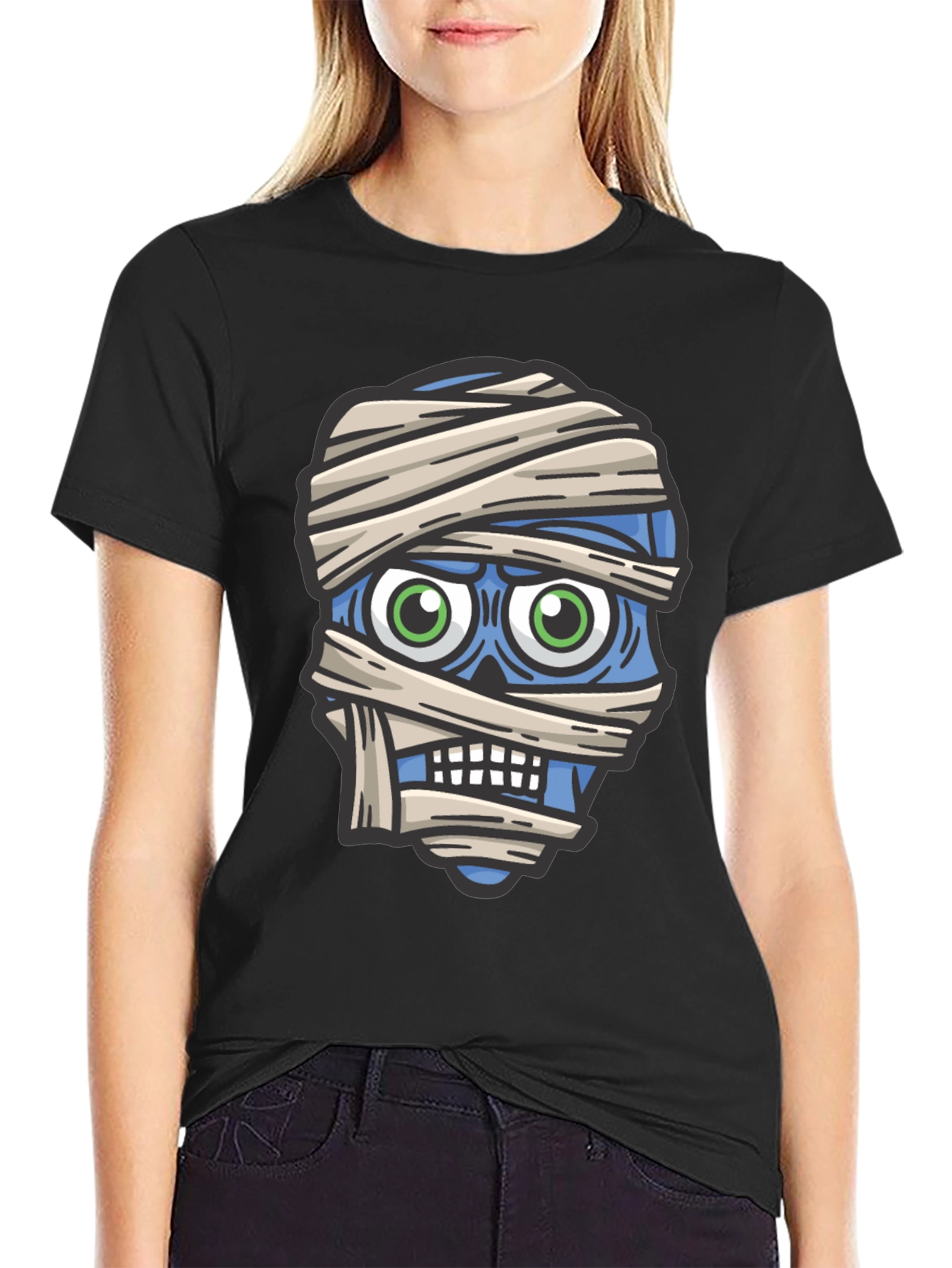 Mummy Head Graphic T-Shirt - Halloween Style