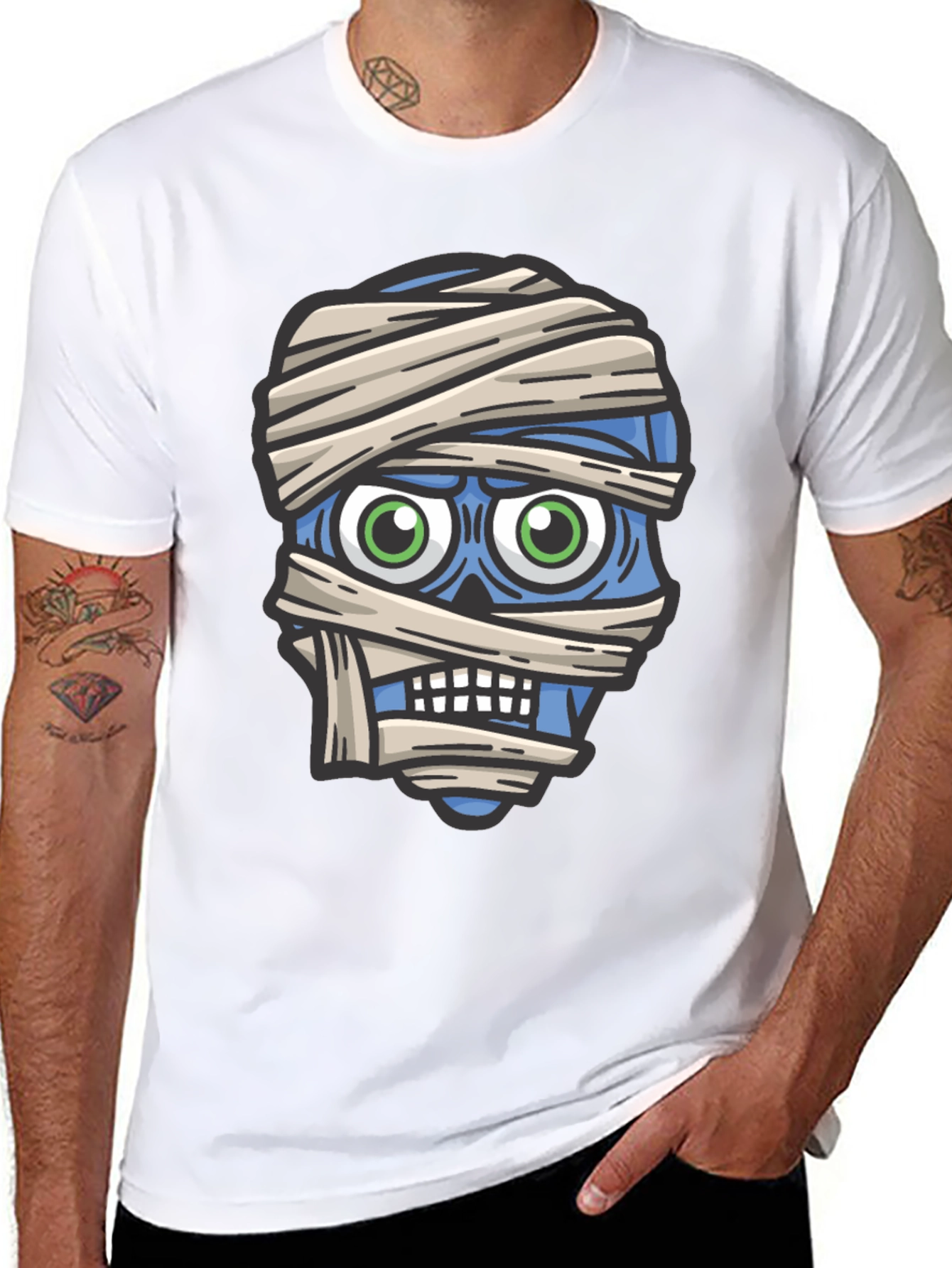 Mummy Head Graphic T-Shirt - Halloween Style
