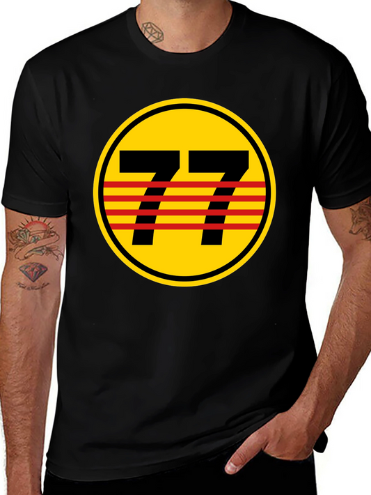 Retro 77 Graphic Tee - Vintage Style Black T-Shirt