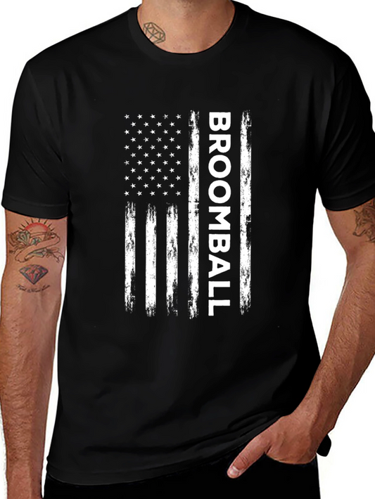 Broomball American Flag T-Shirt - Sporty Patriotic Tee