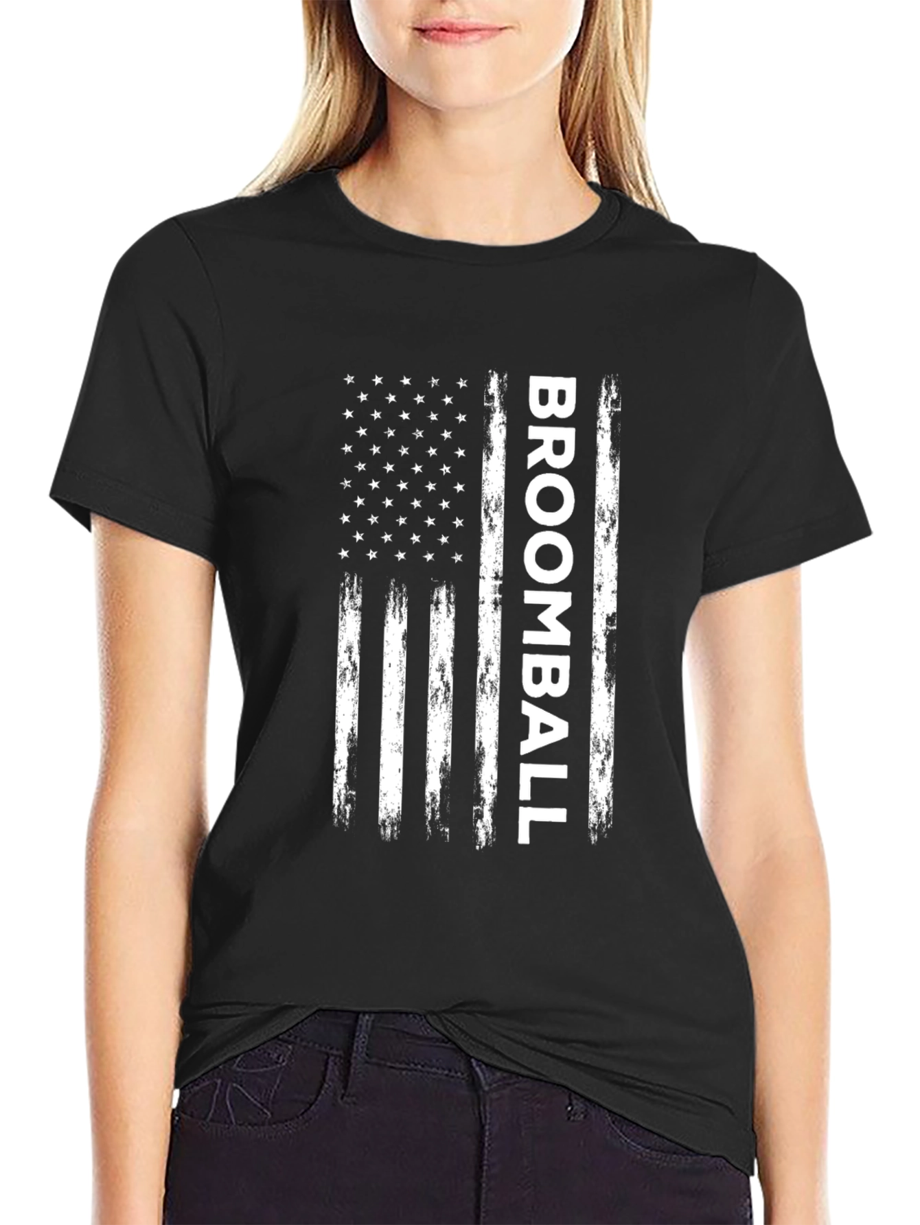 Broomball American Flag T-Shirt - Sporty Patriotic Tee