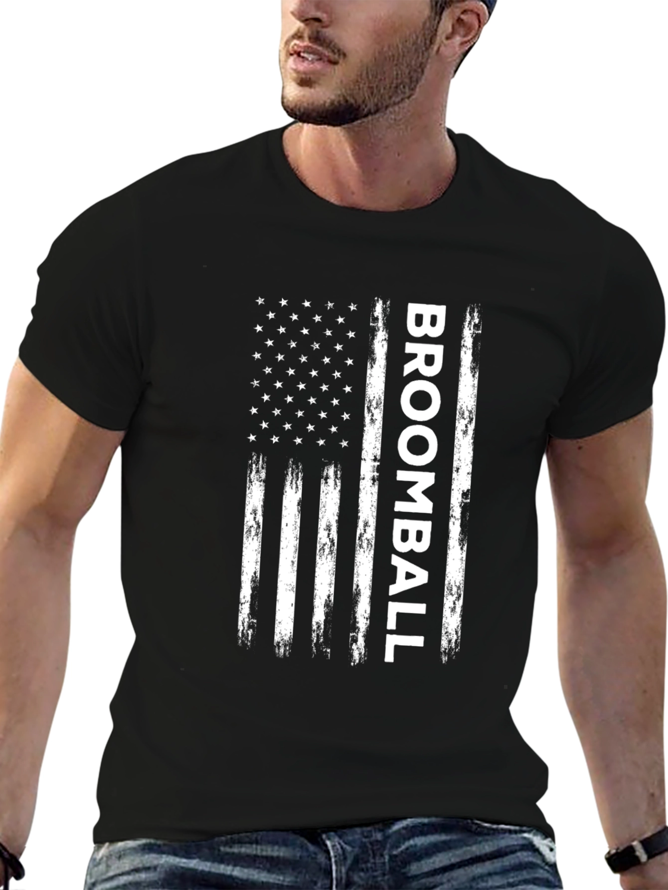 Broomball American Flag T-Shirt - Sporty Patriotic Tee