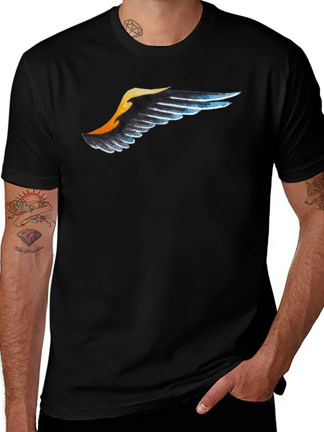 Wing Print Black T-Shirt - Casual Style