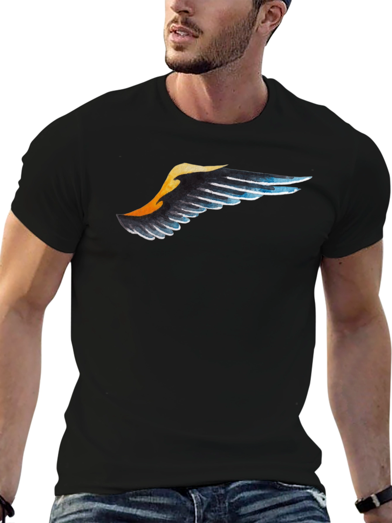 Wing Print Black T-Shirt - Casual Style