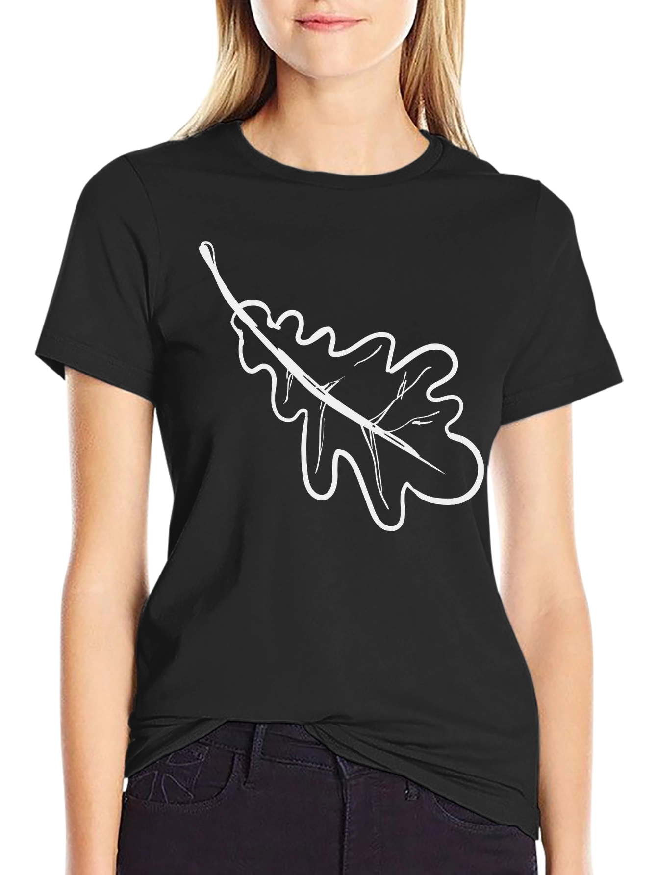 Black T-Shirt with White Oak Leaf Design