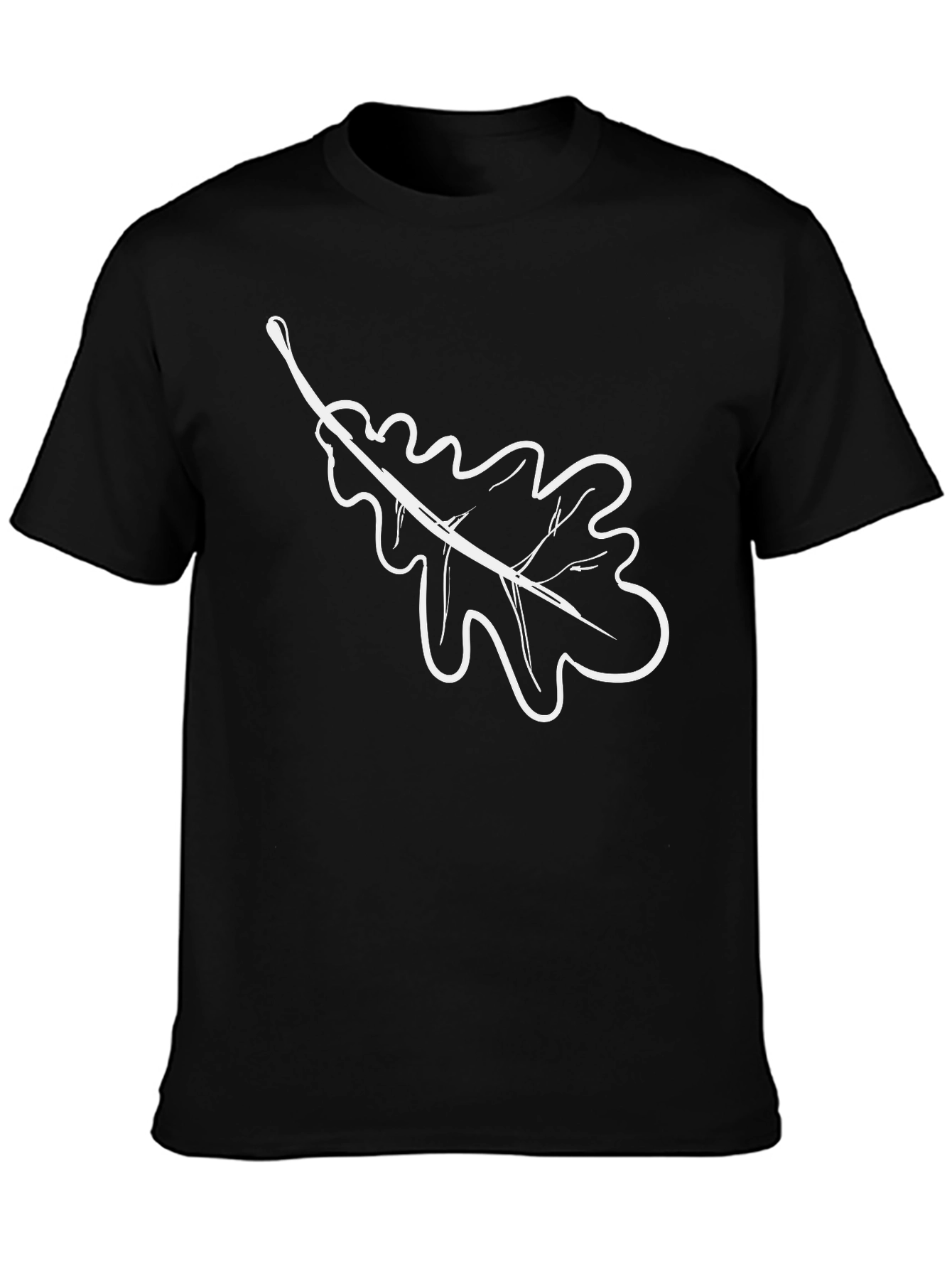 Black T-Shirt with White Oak Leaf Design